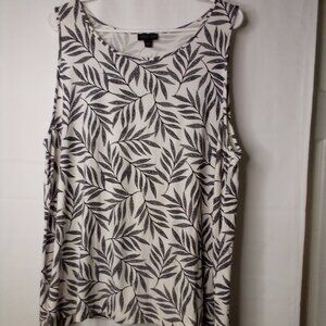 J Jill Wearever Collection XL Sleeveless Soft Stretch Leaf Print Black White